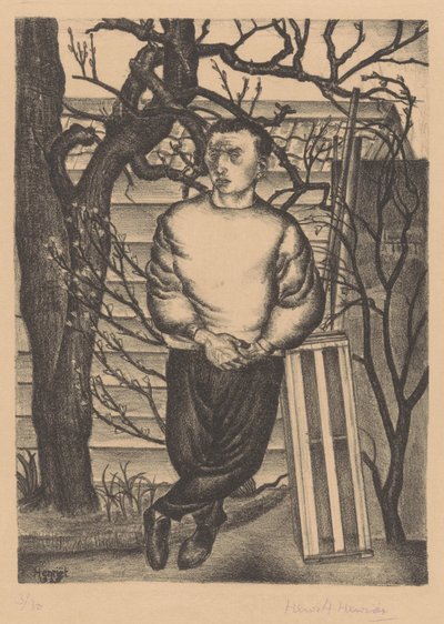 Mand stående ved et træ af Henk Henriët