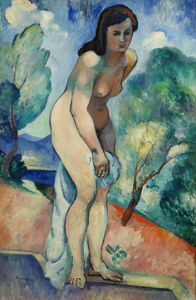 Jeanne at the Edge of the Swimming pool (olie på lærred) af Henri-Charles Manguin