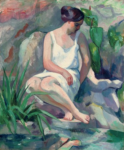 Siddende Badende hos Cassis (Jeanne); Siddende badende i Cassis (Jeanne) af Henri Charles Manguin