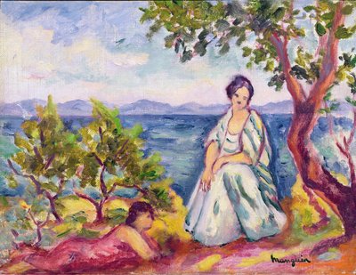 To figurer ved siden af vandet af Henri Charles Manguin
