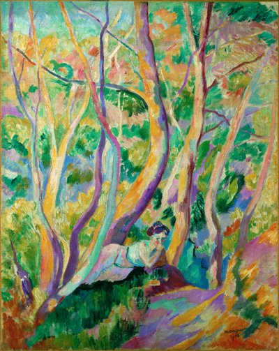 Kvinde i en skov (olie på lærred) af Henri-Charles Manguin