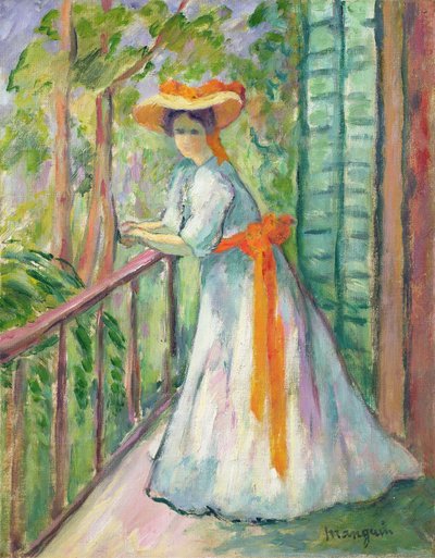 Kvinde på en balkon eller Jeanne med et orange bånd af Henri Charles Manguin