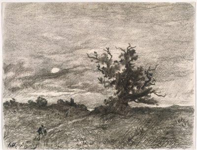 Månebelyst landskab af Henri-Joseph Harpignies