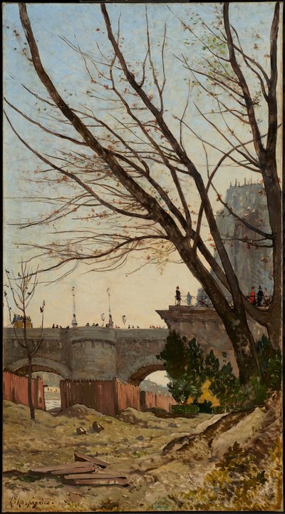 Udsigt over Pont Neuf og den vestlige spids af Île de la Cité fra Seines bredder af Henri-Joseph Harpignies