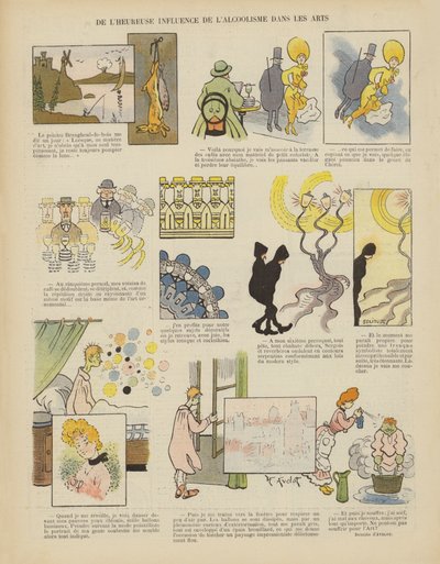 Alkoholismens lykkelige indflydelse på kunsten. Illustration til Le Rire af Henri Avelot