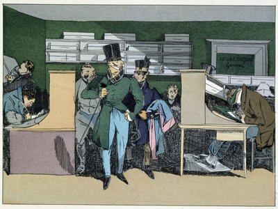 12:00: ankomst af hr. afdelingschefen, obligatorisk arbejde - i "" Administrativ moral"" af Henri Monnier af Henri Bonaventure Monnier