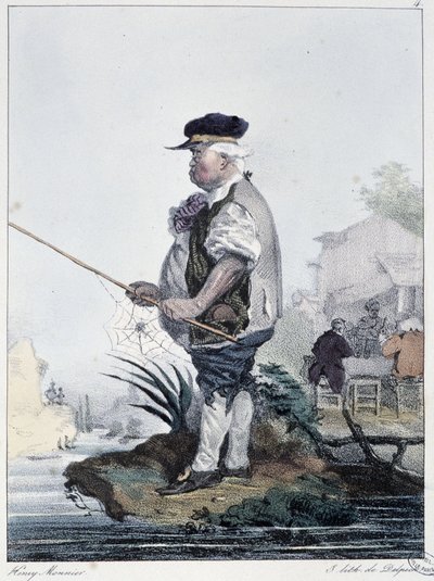 Mand fisker:” Enhver tager sin fornøjelse, hvor han finder ham”” - i “” Les pastemps”” af Henri Monnier, red. Delpech, Paris af Henri Bonaventure Monnier