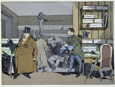 Ni timer: ankomst af medarbejdere, kostumeskifte, rundvisning i lille komfur - i "" Administrative mores"" af Henri Monnier af Henri Bonaventure Monnier