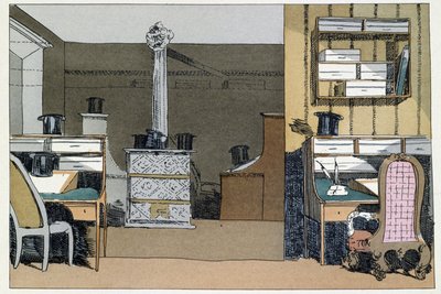 To timer: gåture i det indre af ministeriet, hatte erstatter det fraværende - i "" Administrative mores"" af Henri Monnier af Henri Bonaventure Monnier