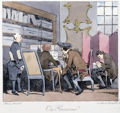 En anklager (fire mænd i en undersøgelse) - i "" Tidligere og i dag"" af Henri Monnier, red. Delpech af Henri Bonaventure Monnier
