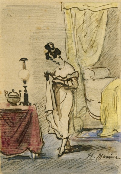 Young Lady at Home (blæk og wc på papir) 2: Young Lady at Home; privatliv; af Henri Bonaventure Monnier