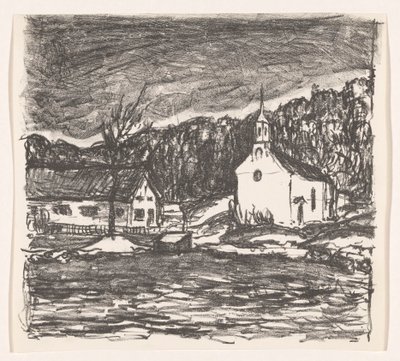 Bakket landskab med kirke Starnberger See (original titel) af Henri Braakensiek (signed by artist)