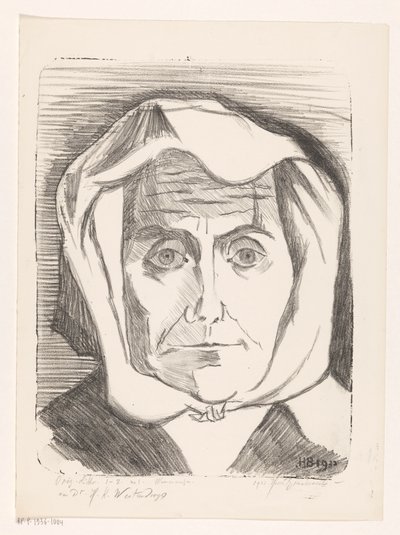 Portræt af en ukendt kvinde Insane (original serietitel på objekt) af Henri Braakensiek (signed by artist)