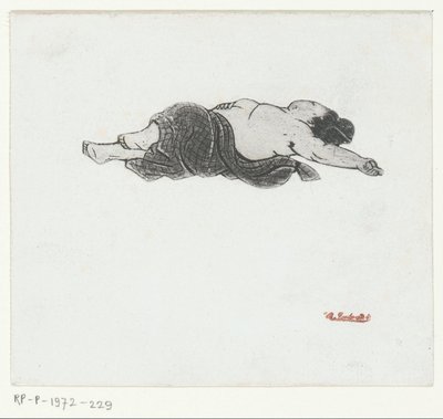 Tilbagelænet japansk kvinde med bar bryst af Henri Charles Guérard (attributed to)
