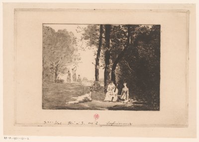 Kvinder laver musik under et træ af Henri Charles Guérard (signed by artist)