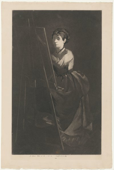 Portræt af Eva Gonzalès foran et staffeli af Henri Charles Guérard (signed by artist)