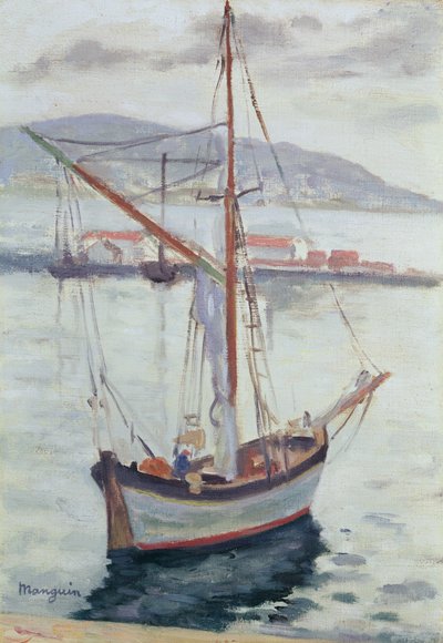 Yachts ved Saint Tropez (olie på lærred) af Henri Charles Manguin
