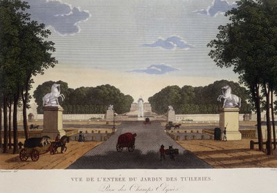 Indgang til Tuileriernes haveudsigt over Champs-Elysées, omkring 1820 - i "" Vues de Paris"" af Courvoisier af Henri Courvoisier-Voisin