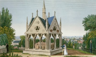Heloises og Abelards grav på Pere Lachaise-kirkegården, 1815-20 (farvegravering) af Henri Courvoisier-Voisin