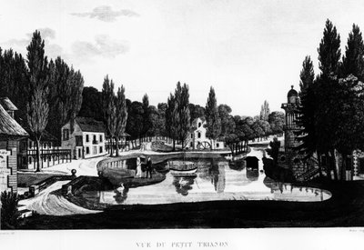 Udsigt over Peer Trianon i Versailles - tegning af Courvoisier af Henri Courvoisier-Voisin