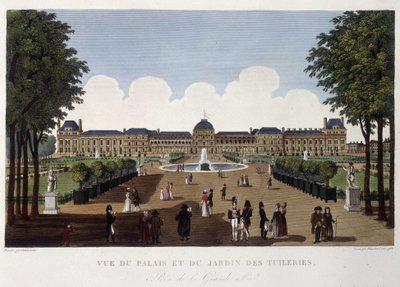 Udsigt over paladset og Tuileriernes have - i "" Vues de Paris"" af Courvoisier af Henri Courvoisier-Voisin
