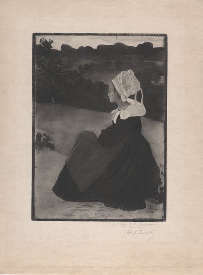 Bretonne assise (Siddende Bretonsk kvinde) ca. 1893 (blød jordætsning og akvatint) af Henri Delavallee