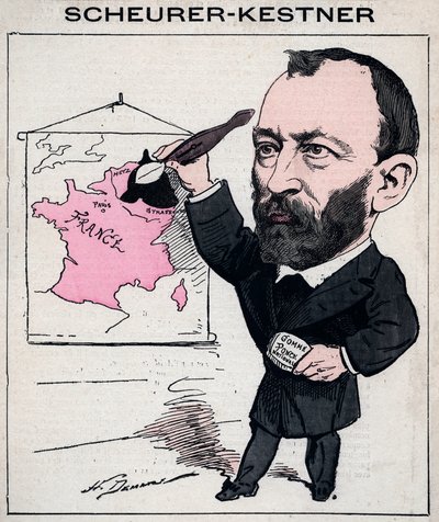 Portræt af Auguste Scherer-Kestner (Scheurer Kestner) (1833-1899) kemiker, industrimand og alsacisk politiker - karikatur af Henri Demare i "Les Hommes d