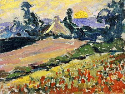 Landskab ved solnedgang; Landskab ved solnedgang, af Henri Edmond Cross