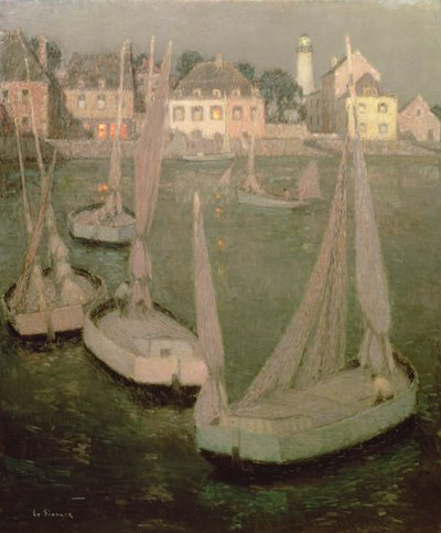 Brittany Port af Moonlight af Henri Eugene Augustin Le Sidaner