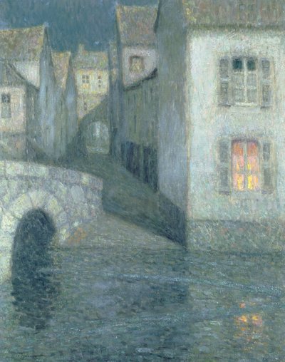 Huse ved floden, Chartres, 1929 af Henri Eugene Augustin Le Sidaner