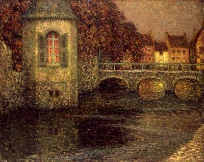 Nat i Normandiet (olie på lærred) af Henri Eugene Augustin Le Sidaner