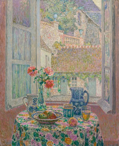 Bord med udsigt over gården - Maleri af Henri Le Sidaner (1862-1939) af Henri Eugene Augustin Le Sidaner