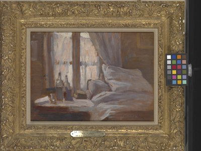 Soveværelset (olie på træ) af Henri Eugene Augustin Le Sidaner