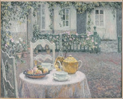 Den lyserøde dug af Henri Eugene Augustin Le Sidaner