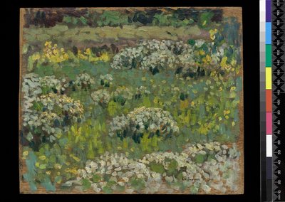 The Pond Garden, Hampton Court (olie på træ) af Henri Eugene Augustin Le Sidaner