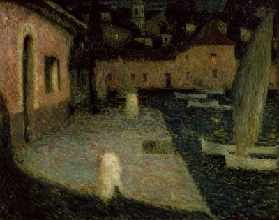 Den lille havn, Twilight (olie på lærred) af Henri Eugene Augustin Le Sidaner