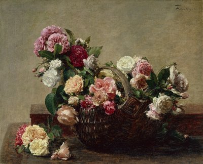 Kurv med roser af Ignace Henri Jean Fantin Latour