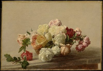 Skål med roser på et marmorbord af Henri Fantin-Latour