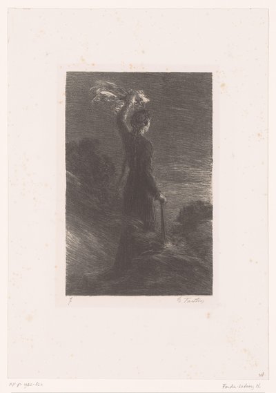 Isolde giver Tristan det aftalte signal Tristan et Iseult. Akt II. Signaldans om natten Richard Wagners liv og værker (serietitel) af Ignace Henri Jean Fantin Latour