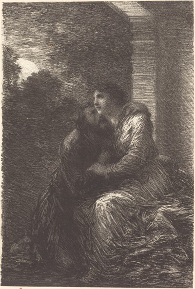 Kærlighedsscene fra akt III af "Lohengrin" af Ignace Henri Jean Fantin Latour