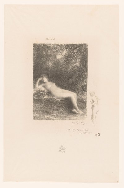 Slapende vandnimf Jeg ved, når middag får dem til at ønske sig skyggen XXVII Gedichten van André Chénier (serietitel) Illustrationer til André Chéniers digte (serietitel) af Ignace Henri Jean Fantin Latour