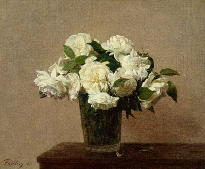 Stilleben med hvide roser af Ignace Henri Jean Fantin Latour
