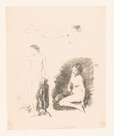 Studieark med tre nøgne kvinder af Ignace Henri Jean Fantin Latour