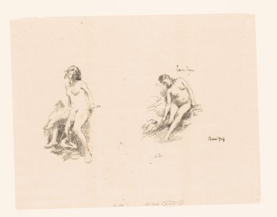 Studieark med to nøgne kvinder af Ignace Henri Jean Fantin Latour