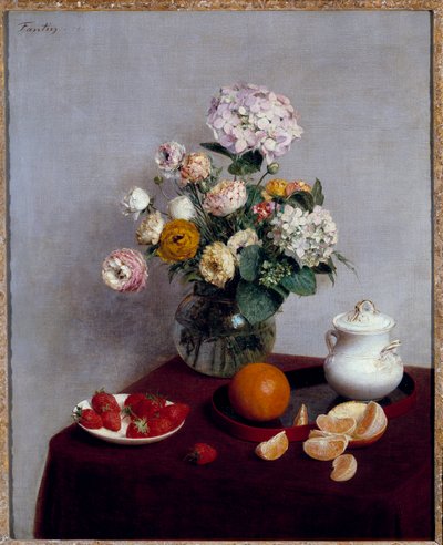 Sommerblomster og frugter Maleri af Henri Fantin Latour (Fantin-Latour af Ignace Henri Jean Fantin Latour