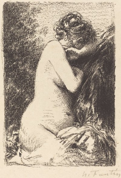 Weeper: Studie af en nøgen kvinde, siddende med profil til højre af Ignace Henri Jean Fantin Latour