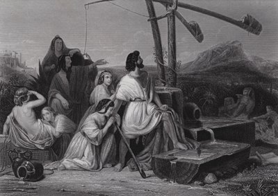 Moses i Midjans land (gravering) af Henri Frederic (after) Schopin
