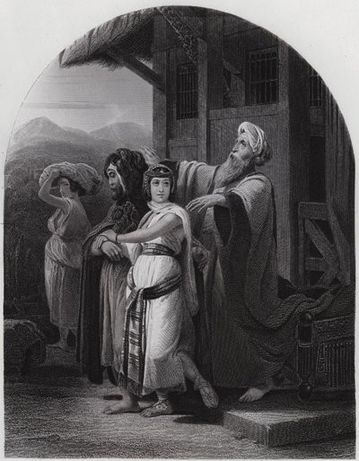 Rebekkas afgang (gravering) af Henri Frederic (after) Schopin