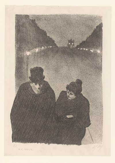 Mand og kvinde på gaden om natten af Henri Gabriel Ibels (attributed to)
