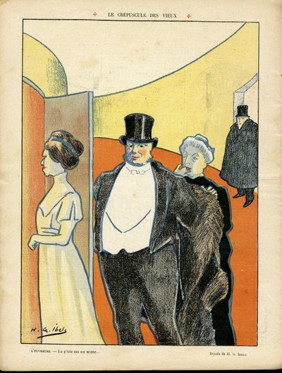 Illustration af H. G. Ibels (1867-1936) i Le Rire, 27/02/09 - The Twilight of the Old - Teater, Third Age, Life of the Rich - Tilskuere af Henri Gabriel Ibels